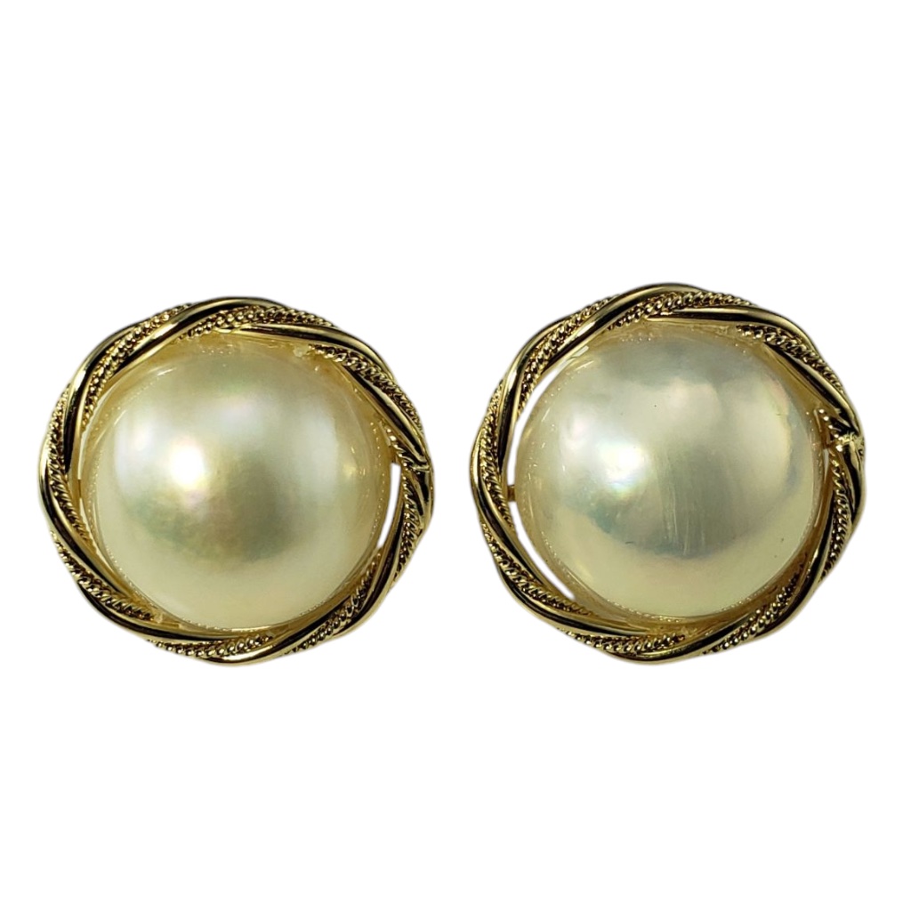 14 Karat Yellow Gold Mabe Pearl Earrings #21235